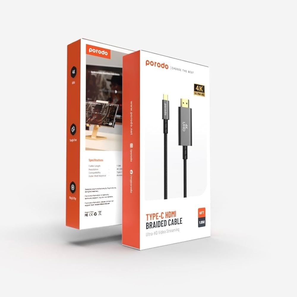 Porodo 4K HDMI to Type C Cable 1.8M