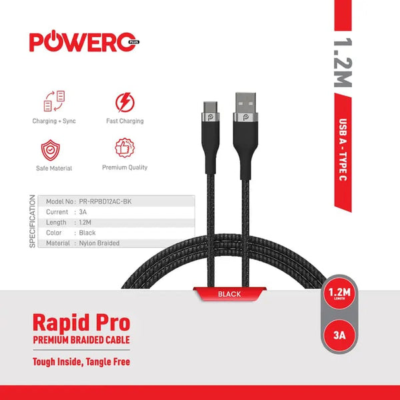 Poweroplus Rapid pro braided cable USB-A TO TYPE-C -1.2M